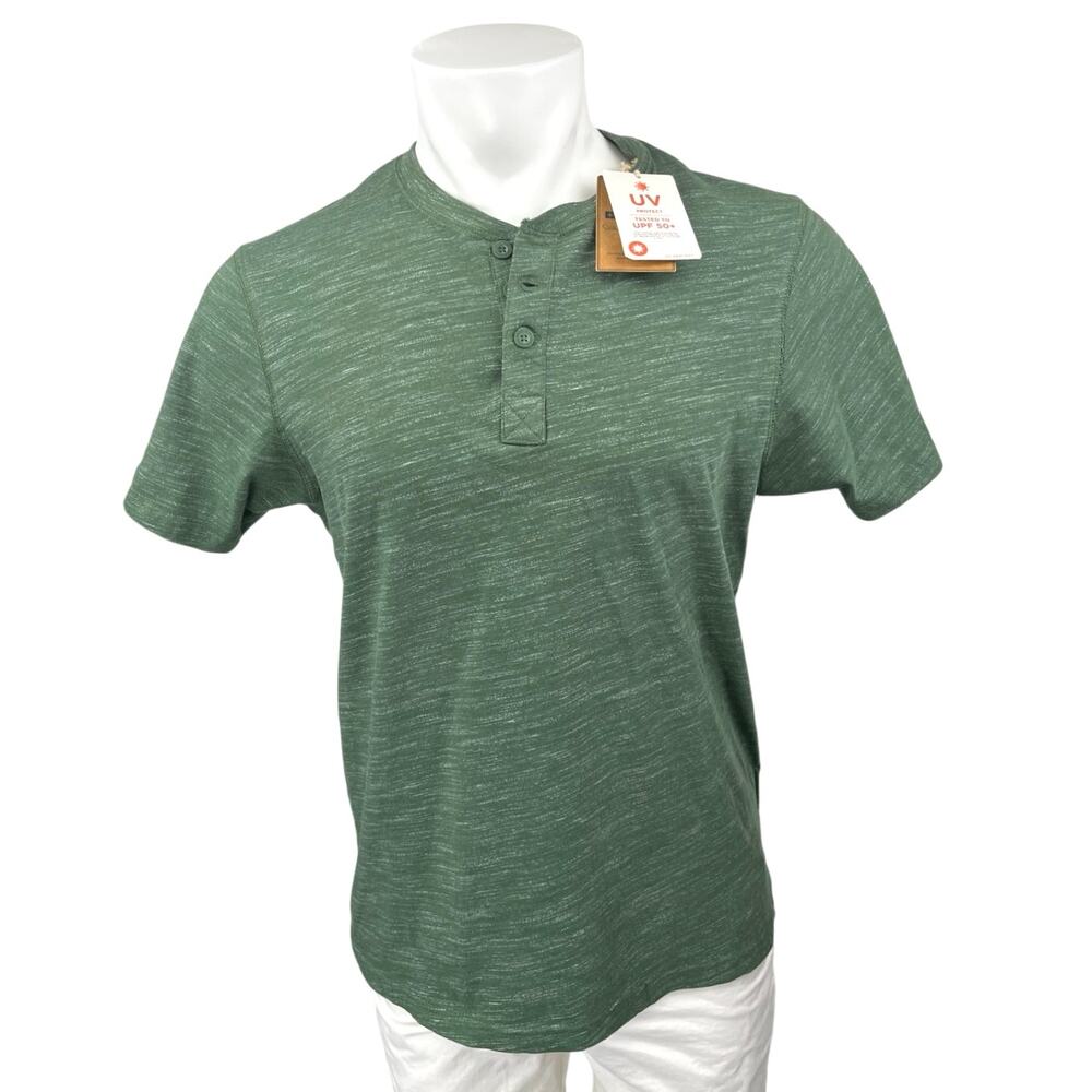 NEW Mountain Warehouse Men's Green Short Sleeve Button Henley Tee T-Shirt Top M